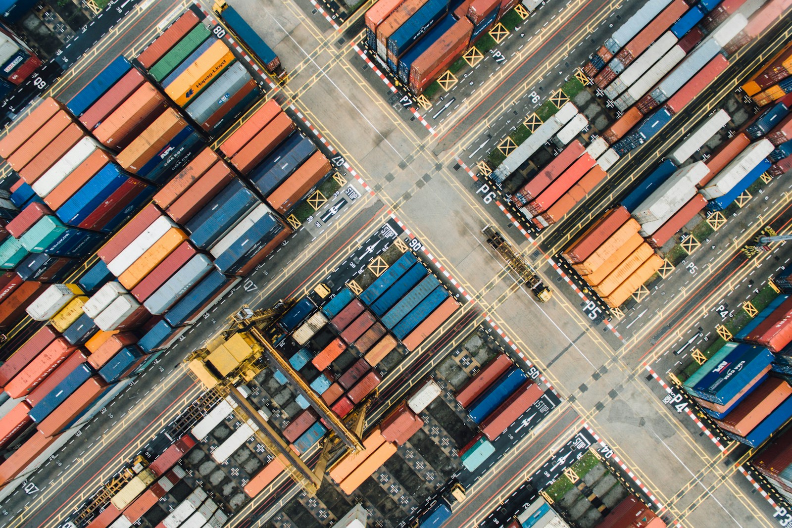 Container port and logistics infrastructure viewed from above
